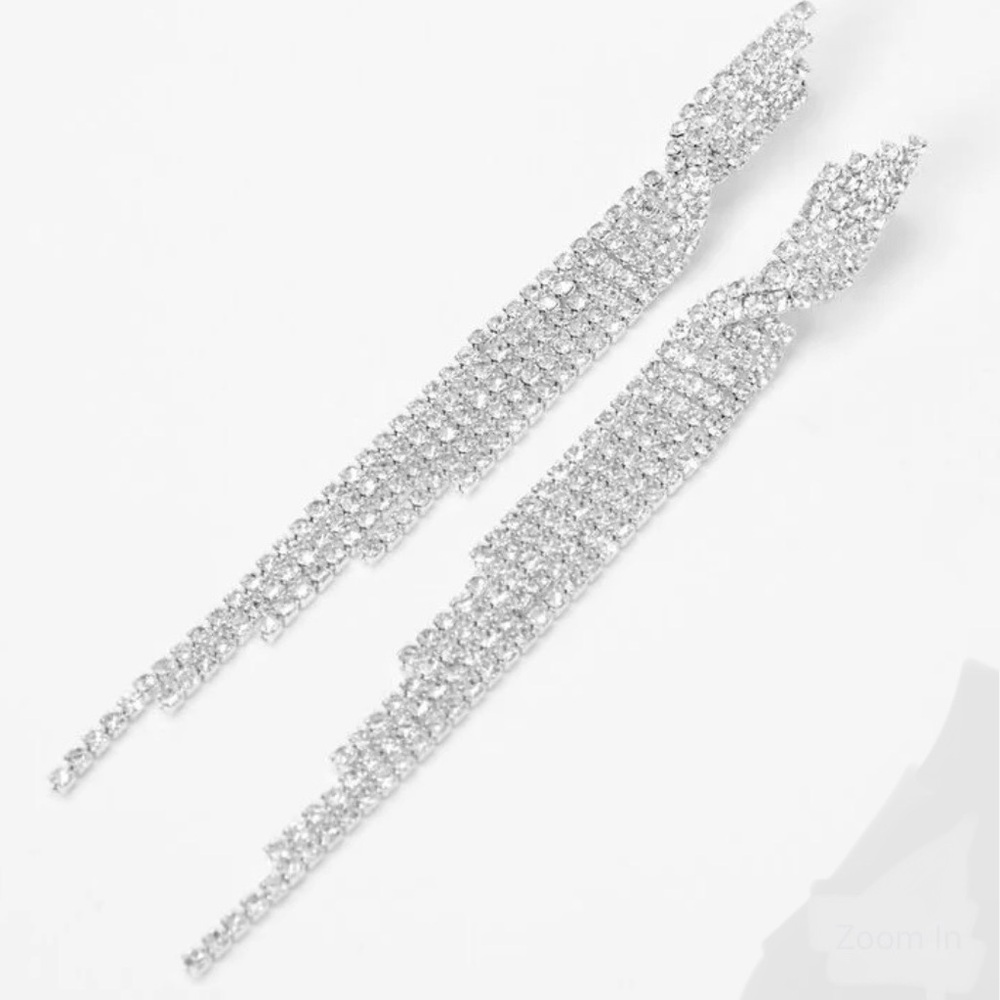 Elegant Silver Tone Rhinestone Dangle Earrings